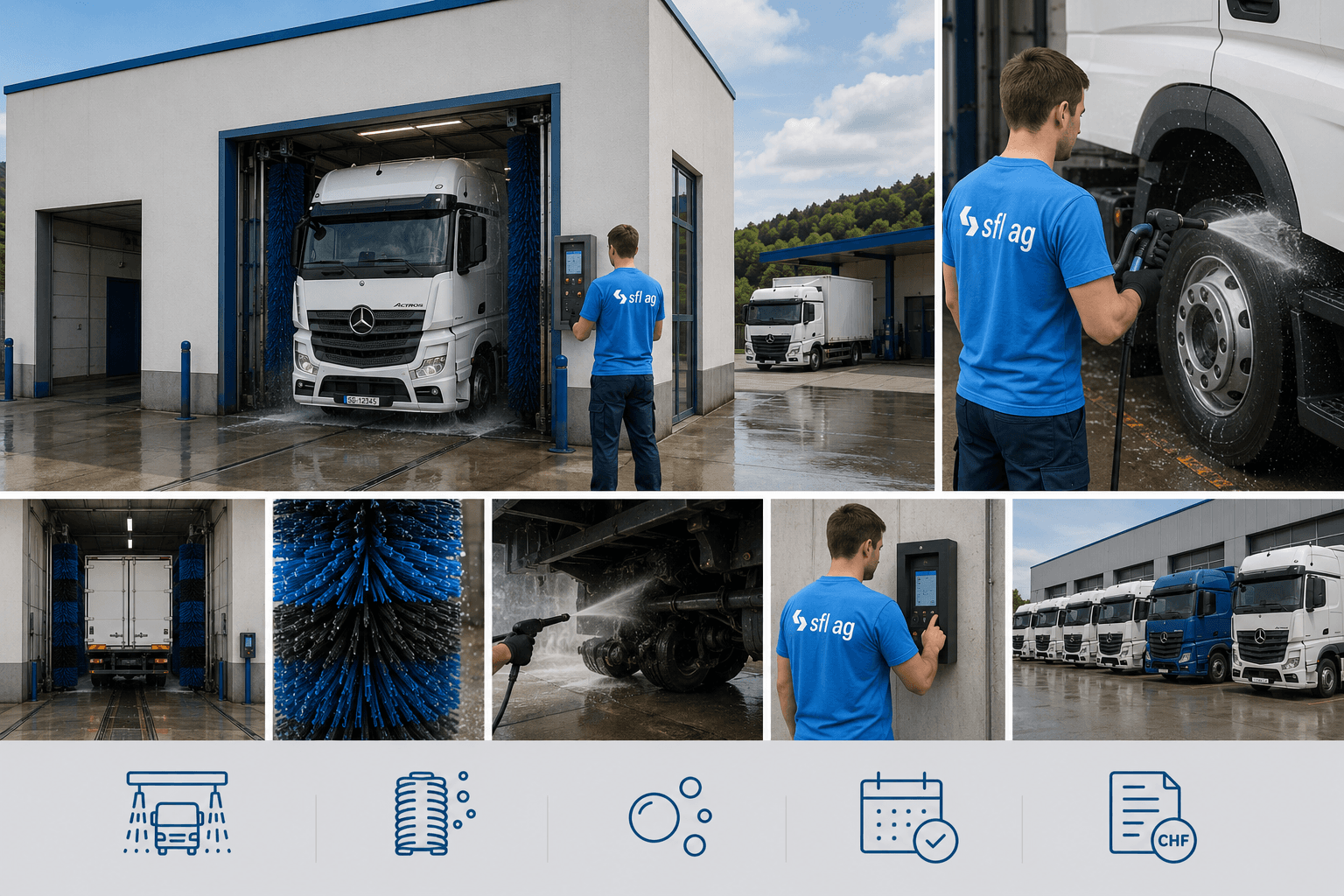 Nutzfahrzeug in der Waschanlage der SFL AG